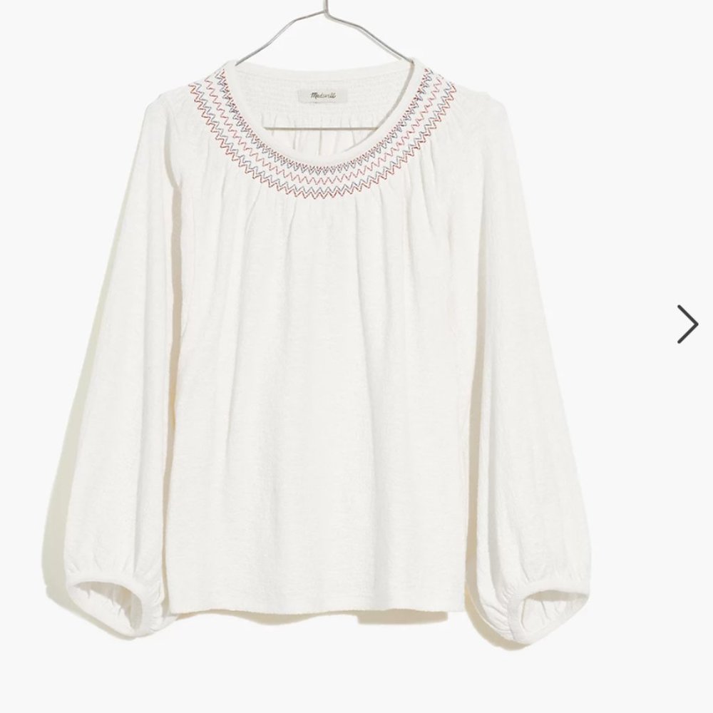 NWT Madewell Superlight Jacquard Embroidered Smocked Top